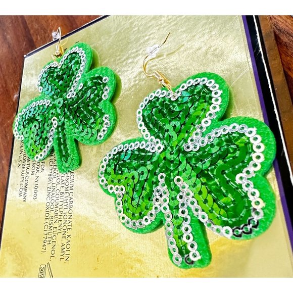 Shamrock Earrings Dangle Hooks Sequins St Patrick's Day Party Irish Fest… - Picture 3 of 12